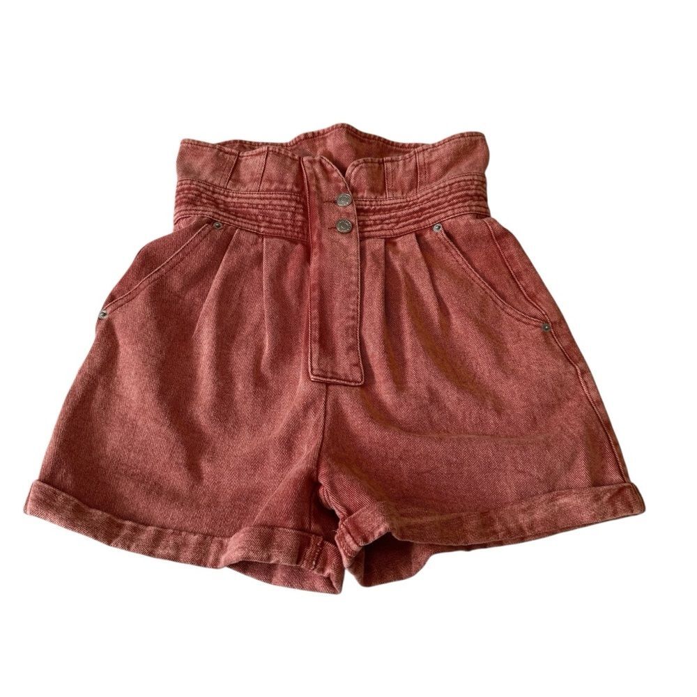 Signature 8 High Waisted Denim Shorts Terracotta Rust Pleated Size Small